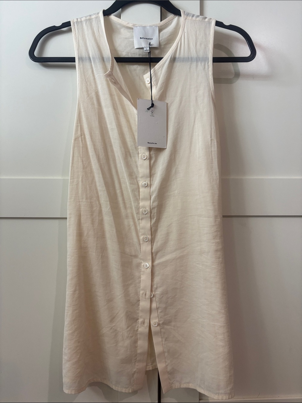 Reformation Floria Cream Sleeveless Button-Front Long Tank, Sz 4/S